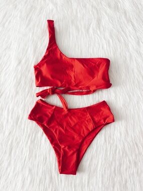 NWOT Amazon Red One Shoulder Bikini Set Size Small